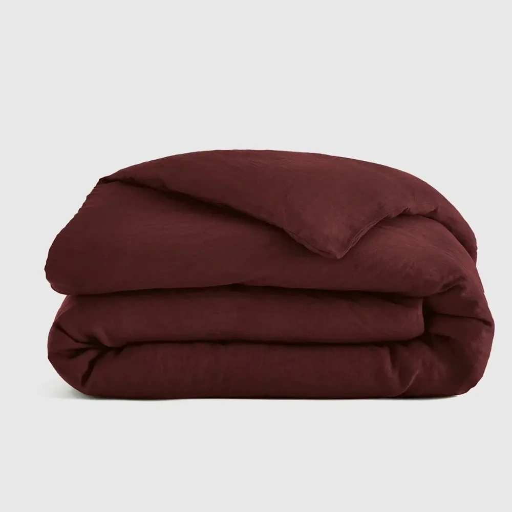 NWOT Quince European Queen Linen Duvet Cover in Burgundy